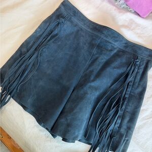 Chloé Blue Suede Fringe Shorts